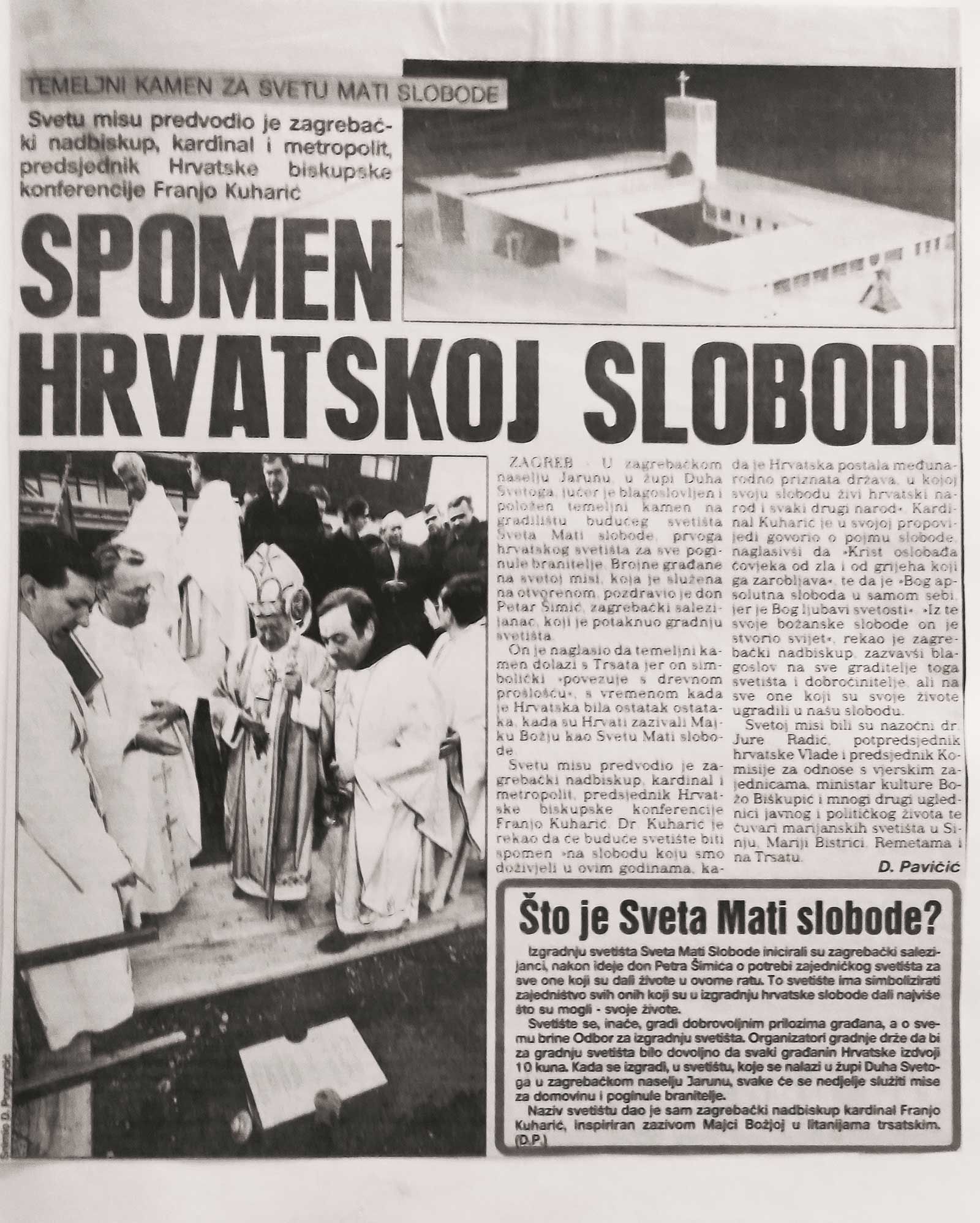 Sveta Mati Slobode - polaganje kamena temeljca - novinski isječci